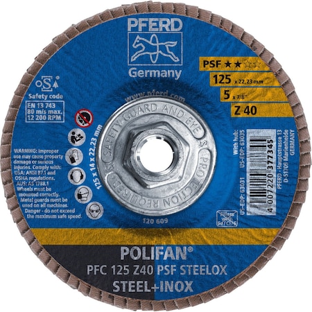 Pferd 63035 5in x 5/8-11 POLIFAN Flap Disc - Conical PSF Zirconia 40G 63035-PFERD